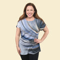 TAMSY Indigo Wave Pattern Drop Sleeve Woven & Knit Top - Sticky add to cart bar