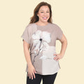 TAMSY Mink Floral Pattern Drop Sleeve Woven and Knit Top - Sticky add to cart bar