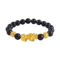 Pixiu Feng Shui Shungite 9-11mm Beaded Stretch Bracelet in Goldtone 153.50 ctw - Sticky add to cart bar