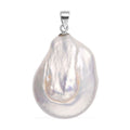 White Keshi Pearl Solitaire Pendant in Rhodium Over Sterling Silver - Sticky add to cart bar