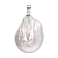 White Keshi Pearl Solitaire Pendant in Rhodium Over Sterling Silver
