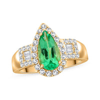 One of a Kind ILIANA 18K Yellow Gold AAA Boyaca Colombian Emerald and Diamond G-H SI Ring (Size 7.0) 5.86 Grams 1.60 ctw