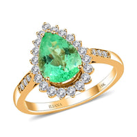 One of a Kind ILIANA 18K Yellow Gold AAA Boyaca Colombian Emerald and Diamond G-H SI Sunburst Ring (Size 7.0) 4 Grams 2.30 ctw