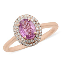 ILIANA 1.15 ctw AAA Pink Sapphire and Diamond G-H SI Double Halo Ring in 18K Rose Gold 3.20 Grams 1.15 ctw