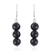Shungite 7-9mm Beaded Dangle Earrings in Rhodium Over Sterling Silver 17.50 ctw