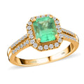 ONE OF A KIND ILIANA 18K Yellow Gold AAA Boyaca Colombian Emerald and G-H SI Diamond Halo Ring 3.96 Grams 1.70 ctw - Sticky add to cart bar
