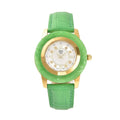 Doorbuster EON 1962 Swiss Movement Green Jade Carved, White Topaz Watch with Green Leather Strap (6.50-8.25 Inches) 17.50 ctw - Sticky add to cart bar