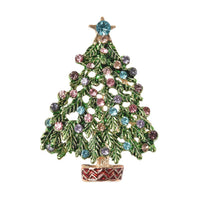 Multi Color Austrian Crystal Christmas Tree Brooch in Goldtone