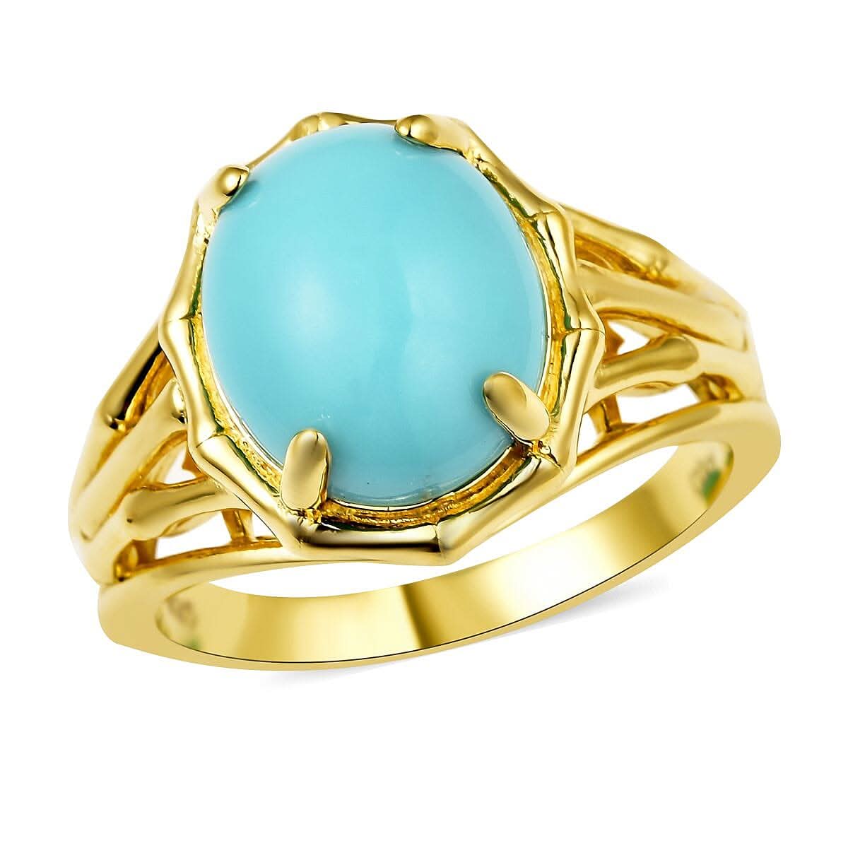 AMERICAN Natural Sleeping Beauty Turquoise Ring in Vermeil Yellow Gold Over Sterling Silver 4.00 ctw