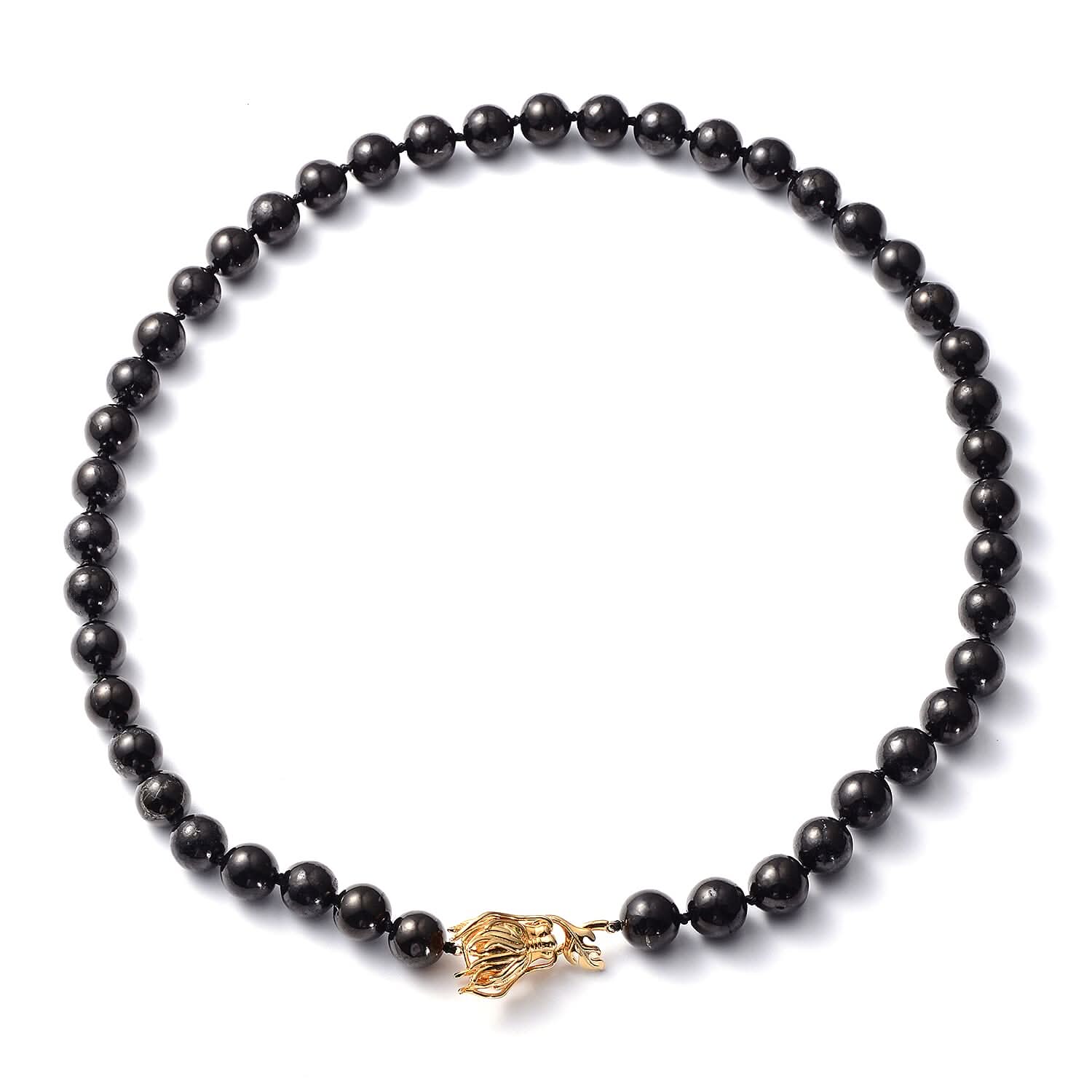 Shungite Beaded Necklace with Dragon Charm 20 Inches in Vermeil Yellow Gold Over Sterling Silver 288.50 ctw