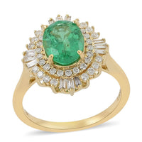 ILIANA 18K Yellow Gold AAA Ethiopian Emerald and Diamond G-H SI Cocktail Ring 5.35 Grams 2.30 ctw