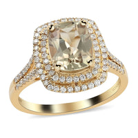 ILIANA 18K Yellow Gold AAA Turkizite and Diamond G-H SI Double Halo Ring 4.10 Grams 2.80 ctw