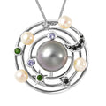 Tahitian Black Pearl Pendant Necklace , Multi Gemstone Pendant Necklace For Women , Sterling Silver Necklace , Solar System Pendant Necklace, Princess Length Necklace 18 Inches - Sticky add to cart bar