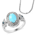 AMERICAN Natural Sleeping Beauty Turquoise and Multi Gemstone Convertible Ring (Size 11.0) or Pendant with Chain 18 Inches in Rhodium Over Sterling Silver 1.60 ctw - Sticky add to cart bar