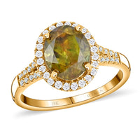 ILIANA 18K Yellow Gold AAA Sava Sphene and Diamond Radiant Halo Ring