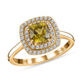 ILIANA 18K Yellow Gold AAA Sava Sphene and Diamond G-H SI Double Halo Ring (Size 7.0) 4.25 Grams 1.60 ctw - Sticky add to cart bar
