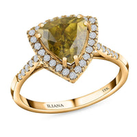 ONE OF A KIND ILIANA 18K Yellow Gold AAA Sava Sphene and G-H SI Diamond Halo Ring 4.30 Grams 3.25 ctw