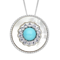 Ethiopian Welo Opal and Multi Gemstone Double Circle Pendant Necklace 18 Inches in Rhodium Over Sterling Silver 8.80 Grams 2.10 ctw