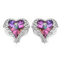 Angel Wing Austrian Red, White & Aurora Borealis Crystal Heart Earring in Rhodium Over Sterling Silver Jewelry - Sticky add to cart bar