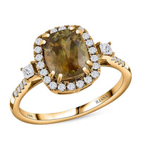 ILIANA 18K Yellow Gold AAA Sava Sphene and Diamond G-H SI Ring 3.60 Grams 3.00 ctw