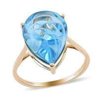 Certified & Appraised LUXORO 10K Yellow Gold Fancy Hand Carved AAA Electric Blue Topaz Solitaire Ring (Size 7.0) 2.15 Grams 9.10 ctw