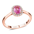ILIANA 18K Rose Gold AAA Madagascar Pink Sapphire and G-H SI Diamond Halo Ring 2.90 Grams 1.20 ctw - Sticky add to cart bar