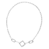 Simulated Diamond Paper Clip Chain Necklace 18 Inches in Rhodium Over Sterling Silver 9.10 Grams 0.80 ctw