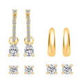 Ear Party, Set of 4 Simulated Diamond Earring Pairs, 1 Huggie Hoop Earrings with Tear Drop Interchangeable Charms, 1 Plain Ear Cuffs, and 2 Stud Earrings in 14K RG Over Sterling Silver 2.85 - Sticky add to cart bar