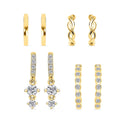 Ear Party, Set of 4 Simulated Diamond Earrings, 1 Hoops, 1 Studded & 1 Plain Huggies, 1 Criss-cross Ear Cuffs in 14K YG Over Sterling Silver 1.30 ctw - Sticky add to cart bar