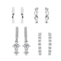 Ear Party, Set of 4 Simulated Diamond Earrings, 1 Hoops, 1 Studded & 1 Plain Huggies, 1 Criss-cross Ear Cuffs in 14K YG Over Sterling Silver 1.30 ctw