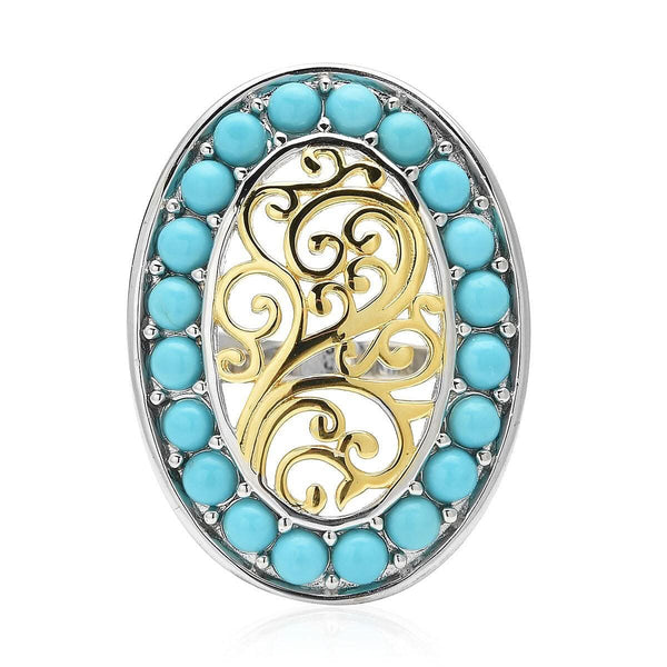 AMERICAN Natural Sleeping Beauty Turquoise Ring in Vermeil Yellow Gold and Rhodium Over Sterling Silver 8.65 Grams 1.90 ctw - Product card gallery slide 1 (9431369875711)