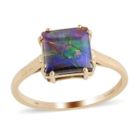 Certified & Appraised Luxoro 10K Yellow Gold AAA Canadian Ammolite (Sqr 9mm) Solitaire Ring (Size 6.0)