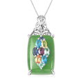 Green Jade and Multi Gemstone Art Deco Pendant Necklace 18 Inches in Rhodium Over Sterling Silver 28.10 ctw - Sticky add to cart bar