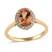 Certified & Appraised ILIANA 18K Yellow Gold AAA Natural Imperial Topaz and G-H SI Diamond Halo Ring 3.10 Grams 1.60 ctw