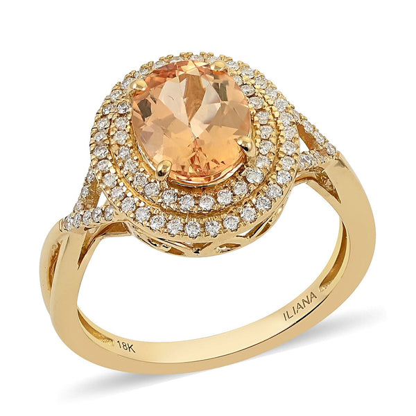 ILIANA 18K Yellow Gold AAA Imperial Topaz, Diamond (G-H, SI) (0.35 cts) Double Halo Ring (Size 10.0) (4.60 g) 2.50 ctw - Product card gallery slide 1 (9431358111999)