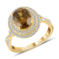ILIANA 18K Yellow Gold AAA Sava Sphene and Diamond G-H SI Double Halo Ring 3.90 Grams 2.90 ctw