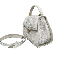 Grand Pelle Genuine Crocodile Leather Natural White Tote Bag with Detachable Shoulder Strap