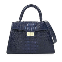 Grand Pelle Navy Genuine Crocodile Leather Handbag (11.02"x7.48"x3.97")