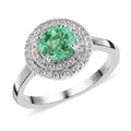 Certified & Appraised RHAPSODY 950 Platinum AAAA Boyaca Colombian Emerald and E-F VS Diamond Double Halo Ring 5.30 Grams 1.20 ctw - Sticky add to cart bar