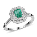 Certified Rhapsody 950 Platinum AAAA Boyaca Colombian Emerald, Diamond (E-F, VS) (0.30 cts) Double Halo Ring (Size 6.0) (4.75 g) 1.00 ctw - Sticky add to cart bar