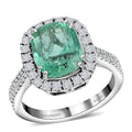 Rhapsody AAAA Boyaca Colombian Emerald and E-F VS Diamond 4.60 ctw Halo Ring in 950 Platinum 7.50 Grams - Sticky add to cart bar