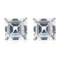 LUSTRO STELLA Asscher Cut Finest CZ Solitaire Stud Earrings in Sterling Silver 8.10 ctw
