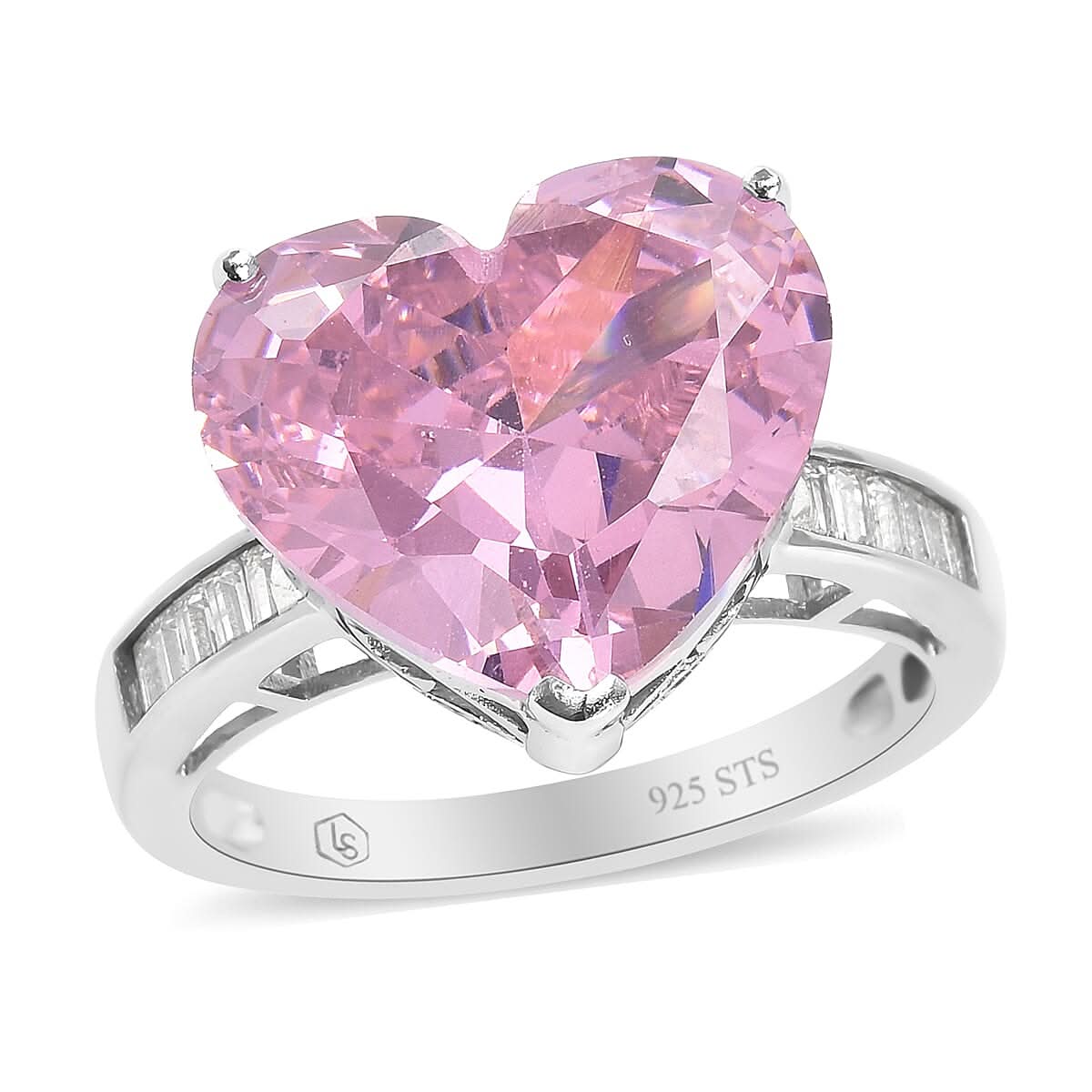 LUSTRO STELLA Finest Pink and White CZ (Hrt Free Size) Heart Ring in Sterling Silver 16.50 ctw