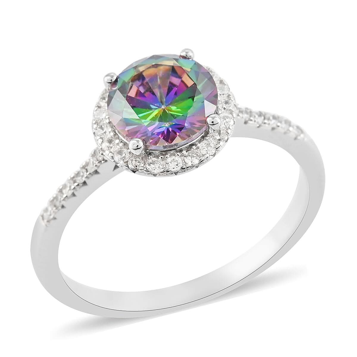 LUSTRO STELLA Finest Mystic Green CZ Halo Ring in Sterling Silver (Size 10.0) 4.10 ctw