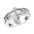 Simulated Diamond Slider Ring with Charm in Rhodium Over Sterling Silver (Size 9.0) - Sticky add to cart bar