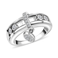 Simulated Diamond Slider Ring with Charm in Rhodium Over Sterling Silver (Size 9.0)