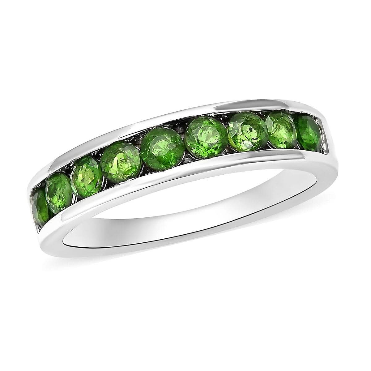 Natural Chrome Diopside Half Eternity Band Ring in Rhodium Over Sterling Silver (Size 10) 1.15 ctw