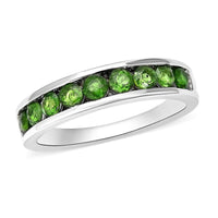 Natural Chrome Diopside Half Eternity Band Ring in Rhodium Over Sterling Silver (Size 10) 1.15 ctw