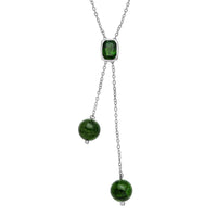 Chrome Diopside Lariat Necklace 18 Inches in Rhodium Over Sterling Silver 13.85 ctw