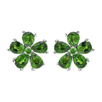 Natural Chrome Diopside Flower Earrings in Rhodium Over Sterling Silver 1.85 ctw
